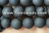 CAA1280 15.5 inches 6mm round matte plated druzy agate beads