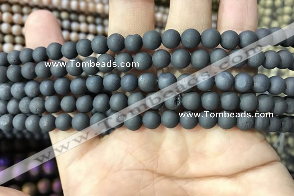 CAA1280 15.5 inches 6mm round matte plated druzy agate beads