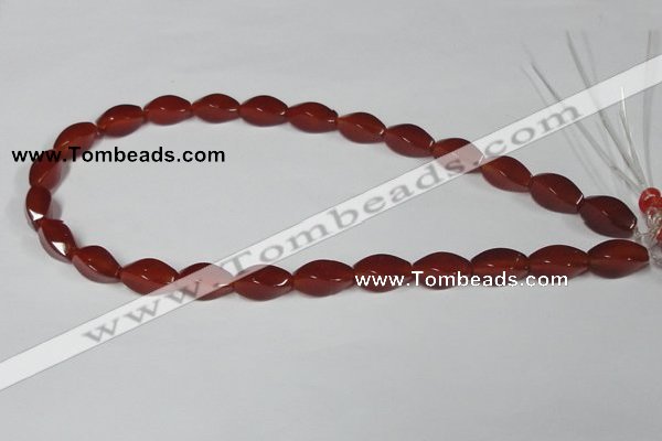 CAA129 15.5 inches 8*16mm twisted rice red agate gemstone beads