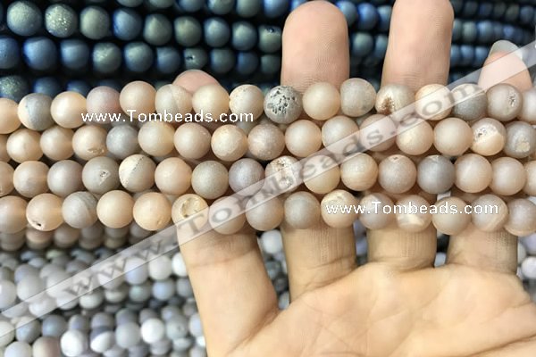 CAA1292 15.5 inches 8mm round matte plated druzy agate beads