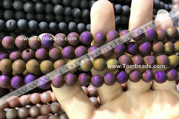 CAA1294 15.5 inches 8mm round matte plated druzy agate beads