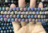 CAA1298 15.5 inches 8mm round matte plated druzy agate beads