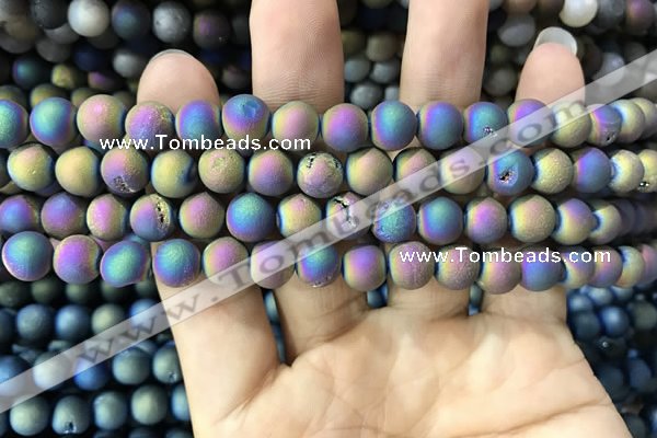 CAA1298 15.5 inches 8mm round matte plated druzy agate beads