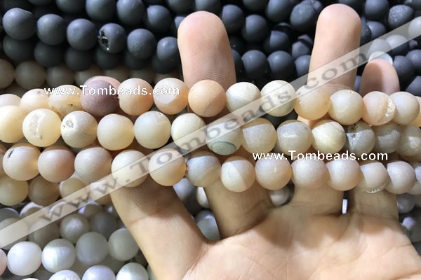 CAA1312 15.5 inches 10mm round matte plated druzy agate beads