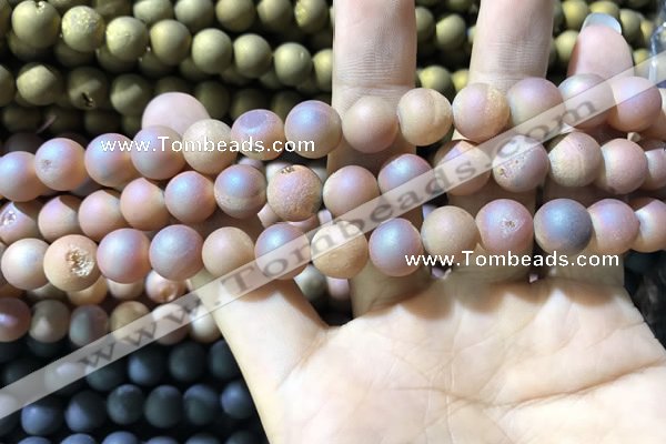 CAA1313 15.5 inches 10mm round matte plated druzy agate beads