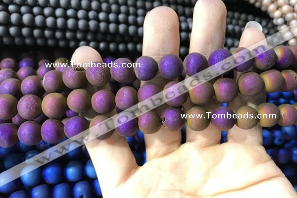 CAA1314 15.5 inches 10mm round matte plated druzy agate beads