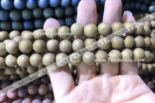 CAA1316 15.5 inches 10mm round matte plated druzy agate beads