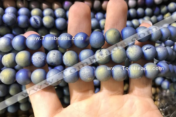 CAA1317 15.5 inches 10mm round matte plated druzy agate beads