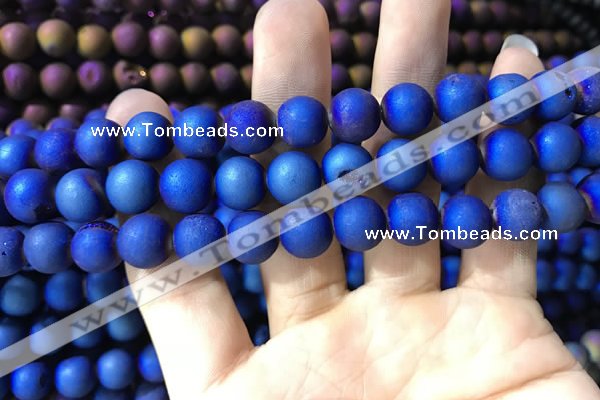 CAA1319 15.5 inches 10mm round matte plated druzy agate beads