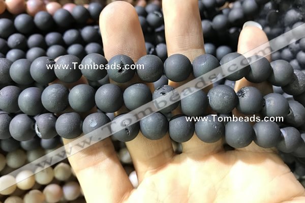 CAA1320 15.5 inches 10mm round matte plated druzy agate beads