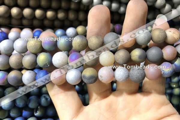 CAA1321 15.5 inches 10mm round matte plated druzy agate beads