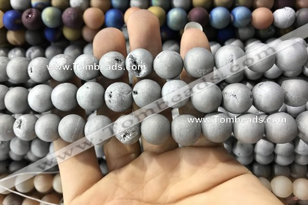 CAA1330 15.5 inches 12mm round matte plated druzy agate beads