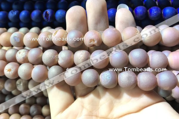 CAA1333 15.5 inches 12mm round matte plated druzy agate beads