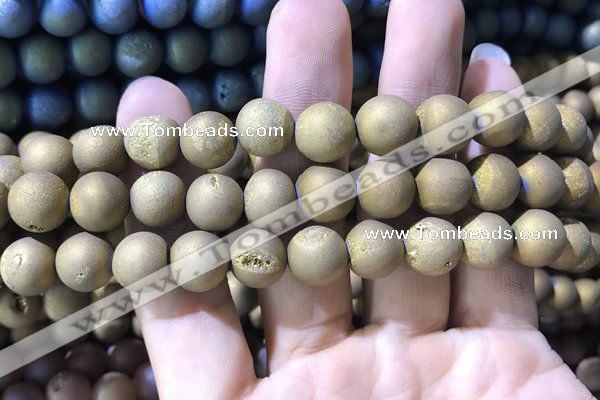 CAA1336 15.5 inches 12mm round matte plated druzy agate beads