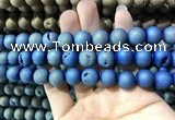 CAA1338 15.5 inches 12mm round matte plated druzy agate beads