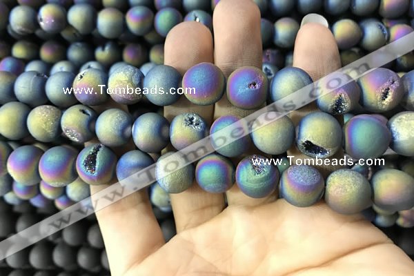 CAA1339 15.5 inches 12mm round matte plated druzy agate beads