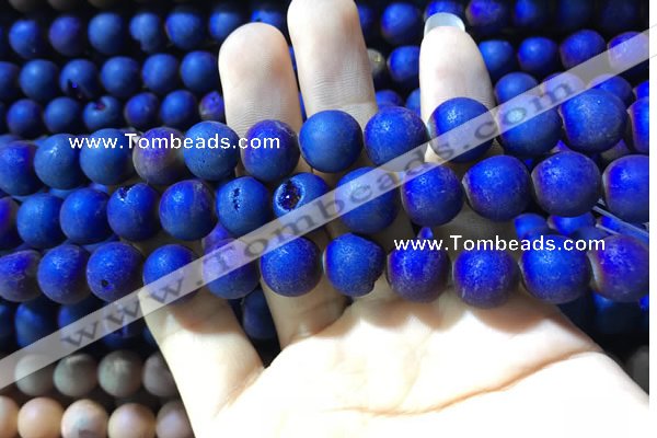 CAA1340 15.5 inches 12mm round matte plated druzy agate beads