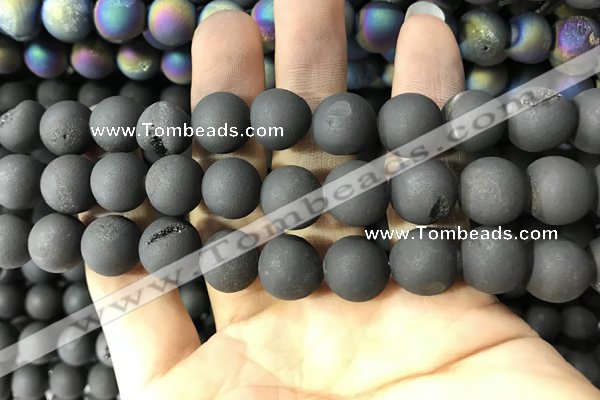 CAA1341 15.5 inches 12mm round matte plated druzy agate beads