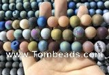 CAA1342 15.5 inches 12mm round matte plated druzy agate beads