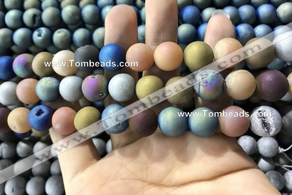 CAA1342 15.5 inches 12mm round matte plated druzy agate beads