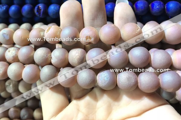 CAA1353 15.5 inches 14mm round matte plated druzy agate beads