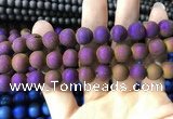 CAA1354 15.5 inches 14mm round matte plated druzy agate beads