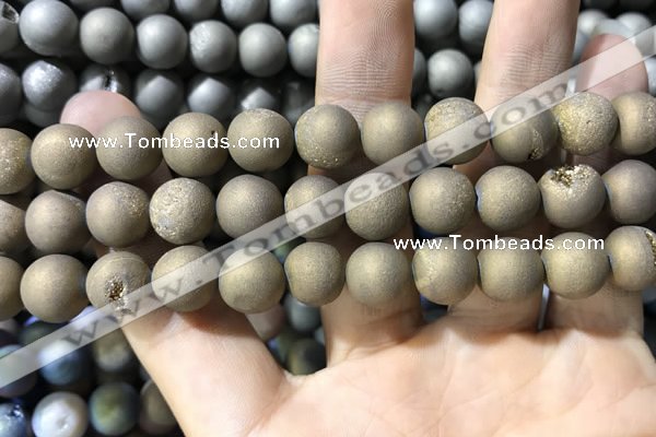 CAA1355 15.5 inches 14mm round matte plated druzy agate beads