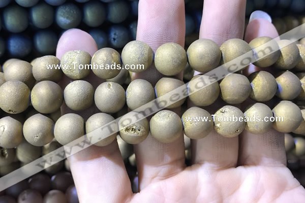 CAA1356 15.5 inches 14mm round matte plated druzy agate beads