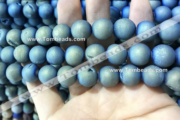 CAA1357 15.5 inches 14mm round matte plated druzy agate beads