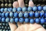 CAA1358 15.5 inches 14mm round matte plated druzy agate beads