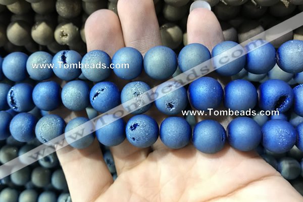 CAA1358 15.5 inches 14mm round matte plated druzy agate beads