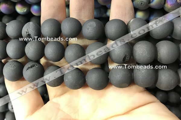 CAA1361 15.5 inches 14mm round matte plated druzy agate beads