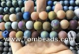 CAA1362 15.5 inches 14mm round matte plated druzy agate beads