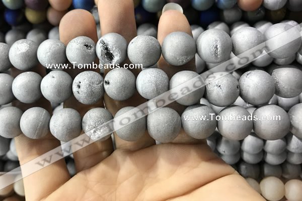 CAA1370 15.5 inches 16mm round matte plated druzy agate beads