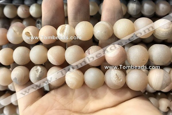 CAA1372 15.5 inches 16mm round matte plated druzy agate beads
