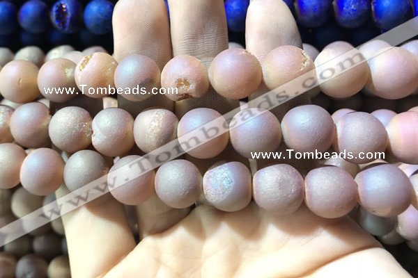 CAA1373 15.5 inches 16mm round matte plated druzy agate beads