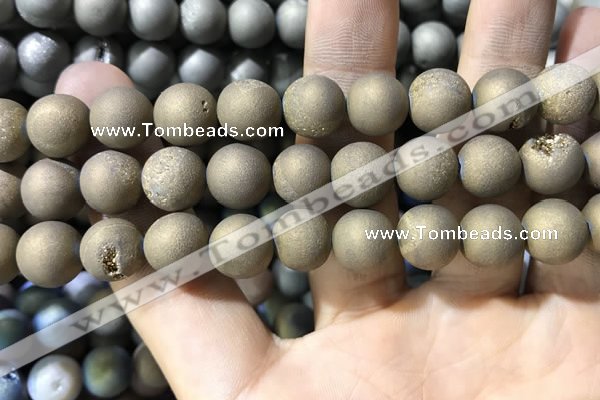 CAA1375 15.5 inches 16mm round matte plated druzy agate beads