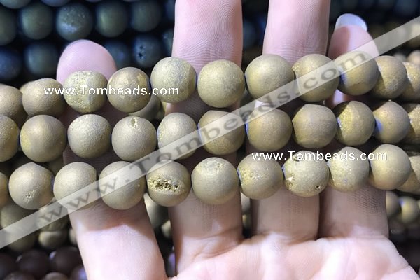 CAA1376 15.5 inches 16mm round matte plated druzy agate beads