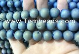 CAA1377 15.5 inches 16mm round matte plated druzy agate beads