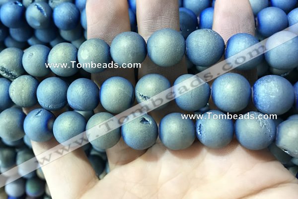 CAA1377 15.5 inches 16mm round matte plated druzy agate beads