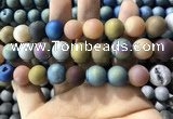 CAA1382 15.5 inches 16mm round matte plated druzy agate beads