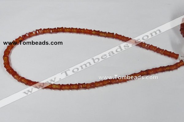 CAA142 15.5 inches 6*8mm bamboo shape red agate gemstone beads