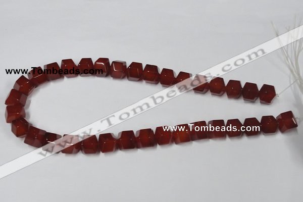 CAA146 15.5 inches 12*14mm faceted cube red agate gemstone beads