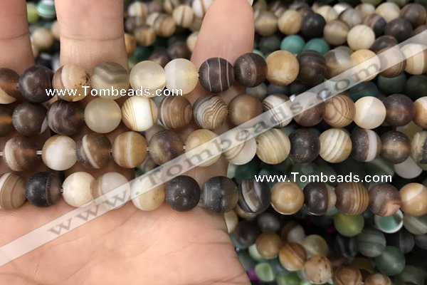 CAA1477 15.5 inches 10mm round matte banded agate beads wholesale