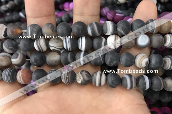 CAA1482 15.5 inches 10mm round matte banded agate beads wholesale