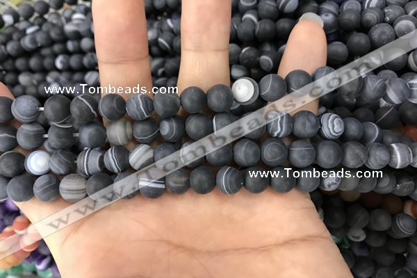 CAA1485 15.5 inches 6mm round matte banded agate beads wholesale