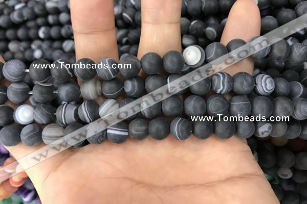 CAA1486 15.5 inches 8mm round matte banded agate beads wholesale