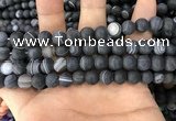 CAA1487 15.5 inches 10mm round matte banded agate beads wholesale