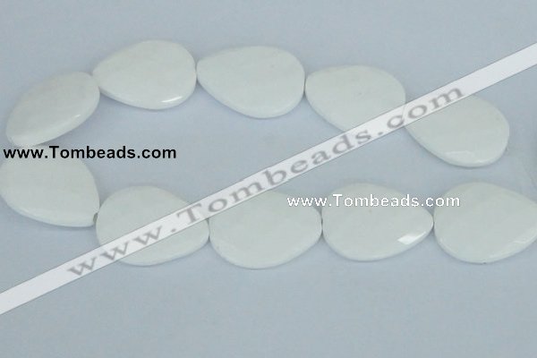 CAA15 15.5 inches 30*40mm faceted flat teardrop white agate beads