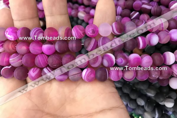 CAA1501 15.5 inches 8mm round matte banded agate beads wholesale